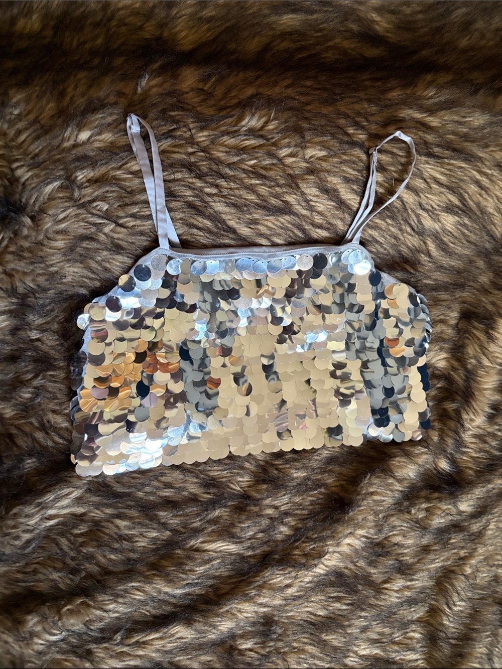 Wild Fable Sequin Spaghetti Strap Crop Tank-Silver Glam-XS